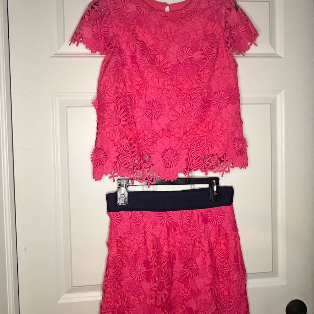 Milly Hot Pink Lace 2-Piece Set – Top & Skirt, Size Small